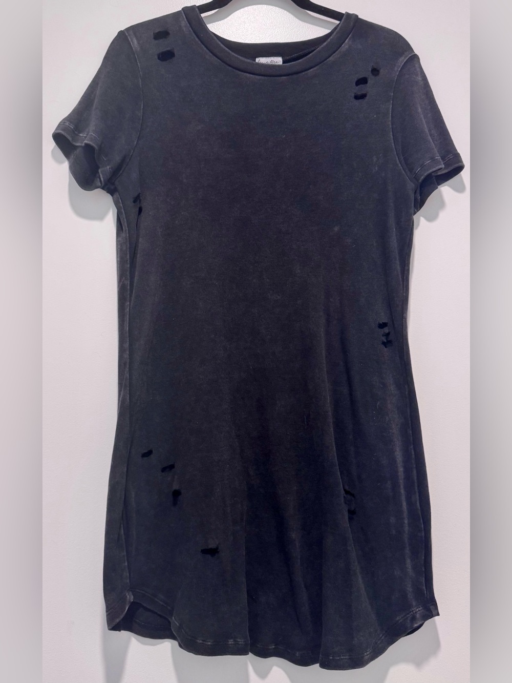 Love Fire Distressed Black Cotton T-Shirt Dress Size M